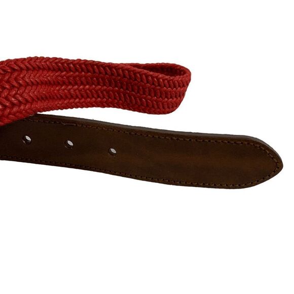 Women's size Exrtra Small Red Herringbone woven leather trim Brass buckle belt - Picture 7 of 10